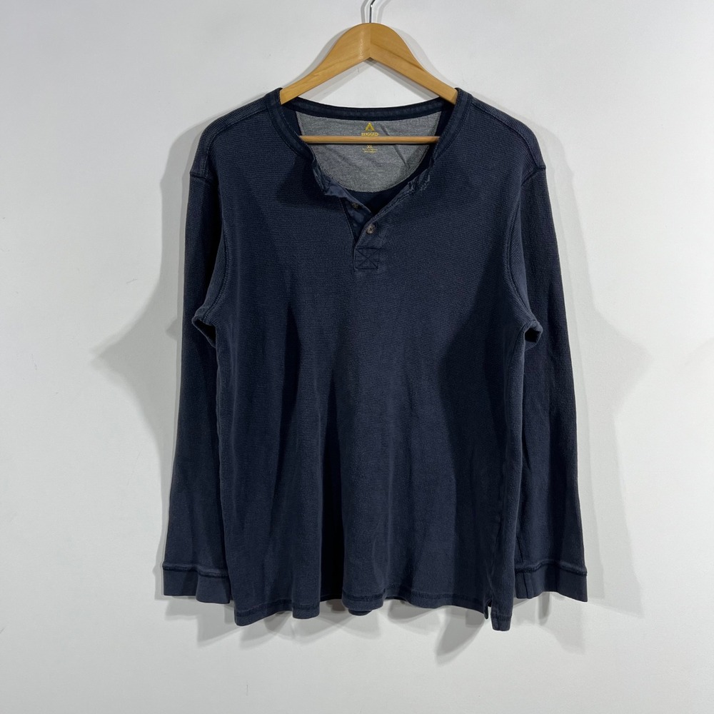 Rugged Trails Y2K Mens XL Navy Blue Waffle Knit Long Sleeve Henley Thermal Shirt